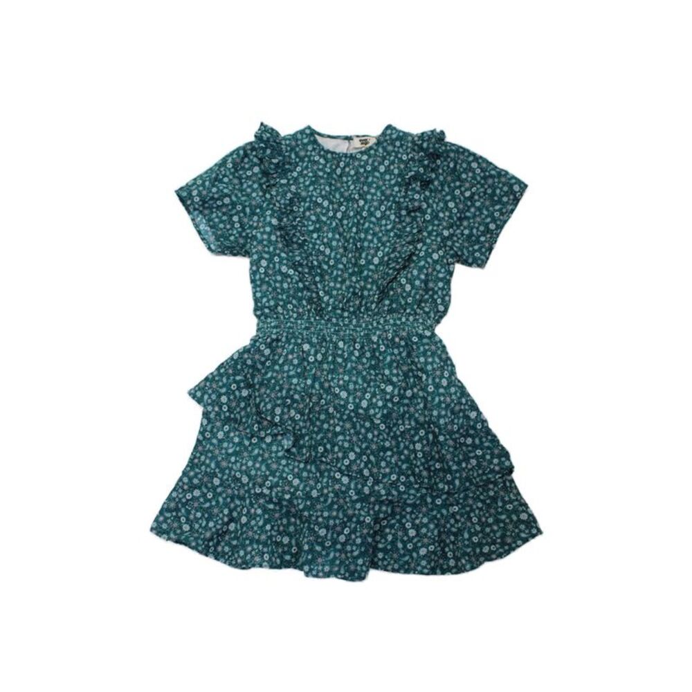 Ever After Girls Cotton Floral Print Round Neck Short Sleeve Dress Blue Size 14